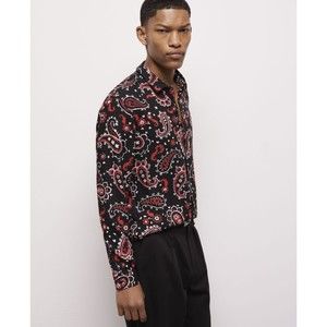 The Kooples Men's Paisley Print Long Sleeve Button Down Shirt, Black/Red, Size M